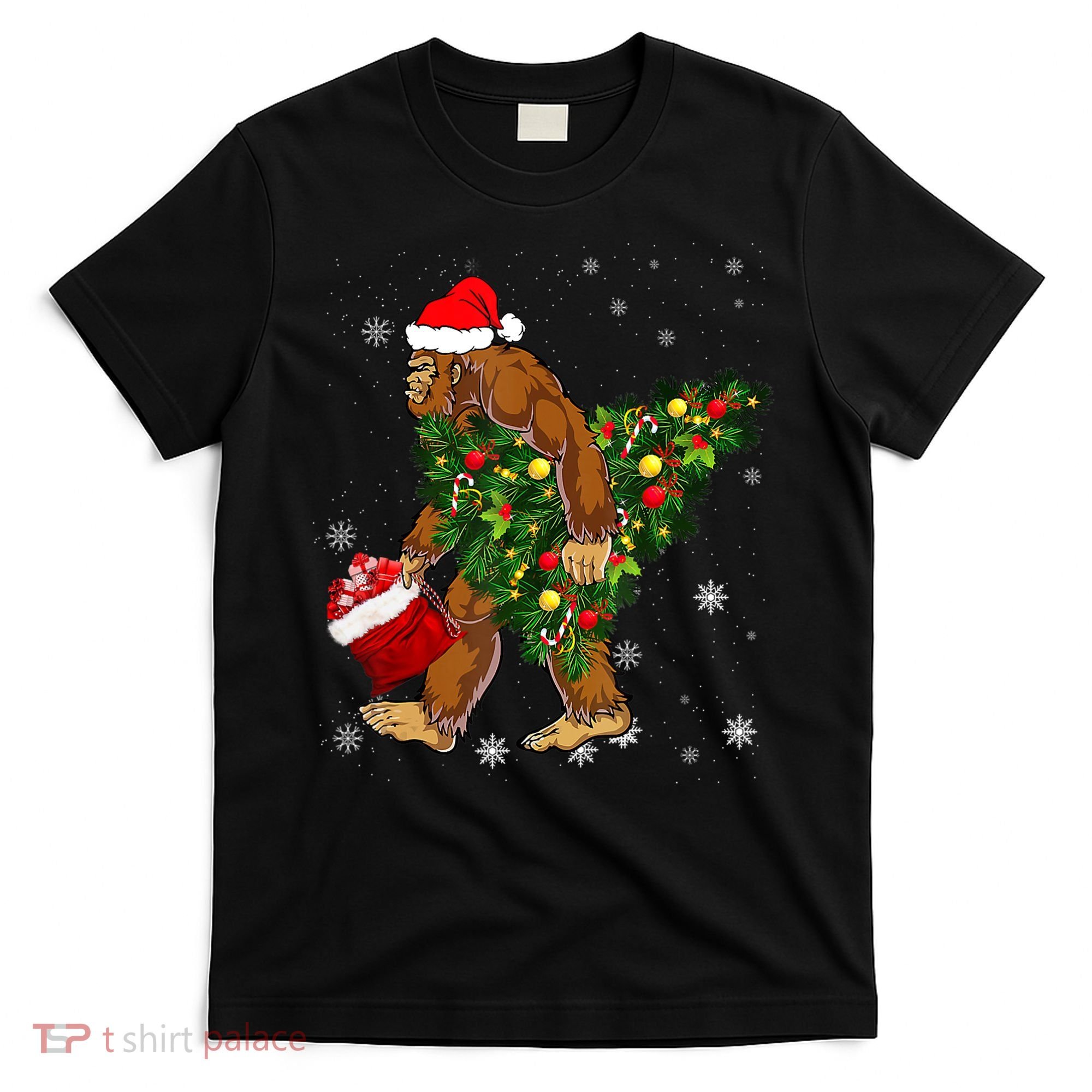 Bigfoot Carrying Christmas Tree Sasquatch Believer Pajama T-Shirt