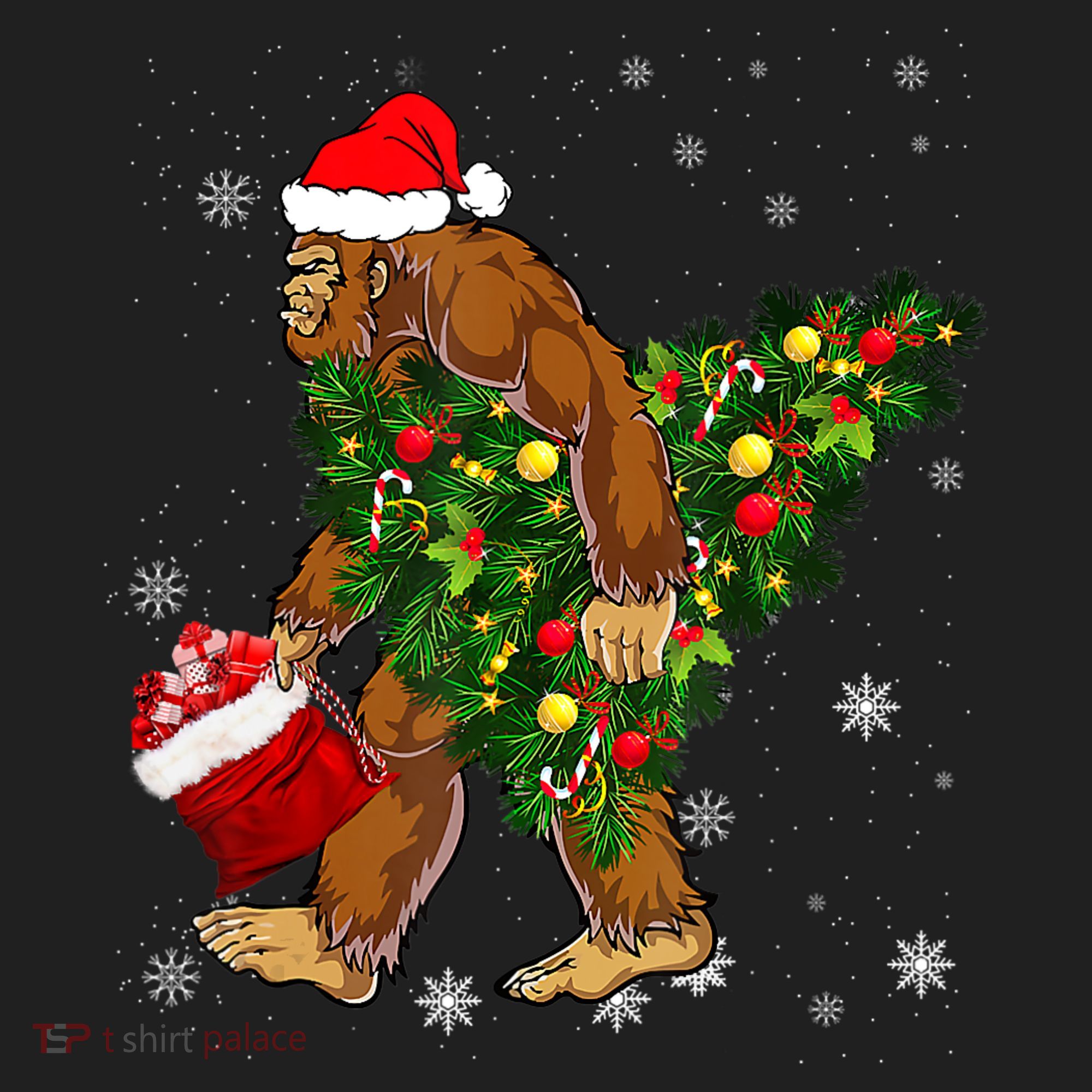 Bigfoot Carrying Christmas Tree Sasquatch Believer Pajama Beanie
