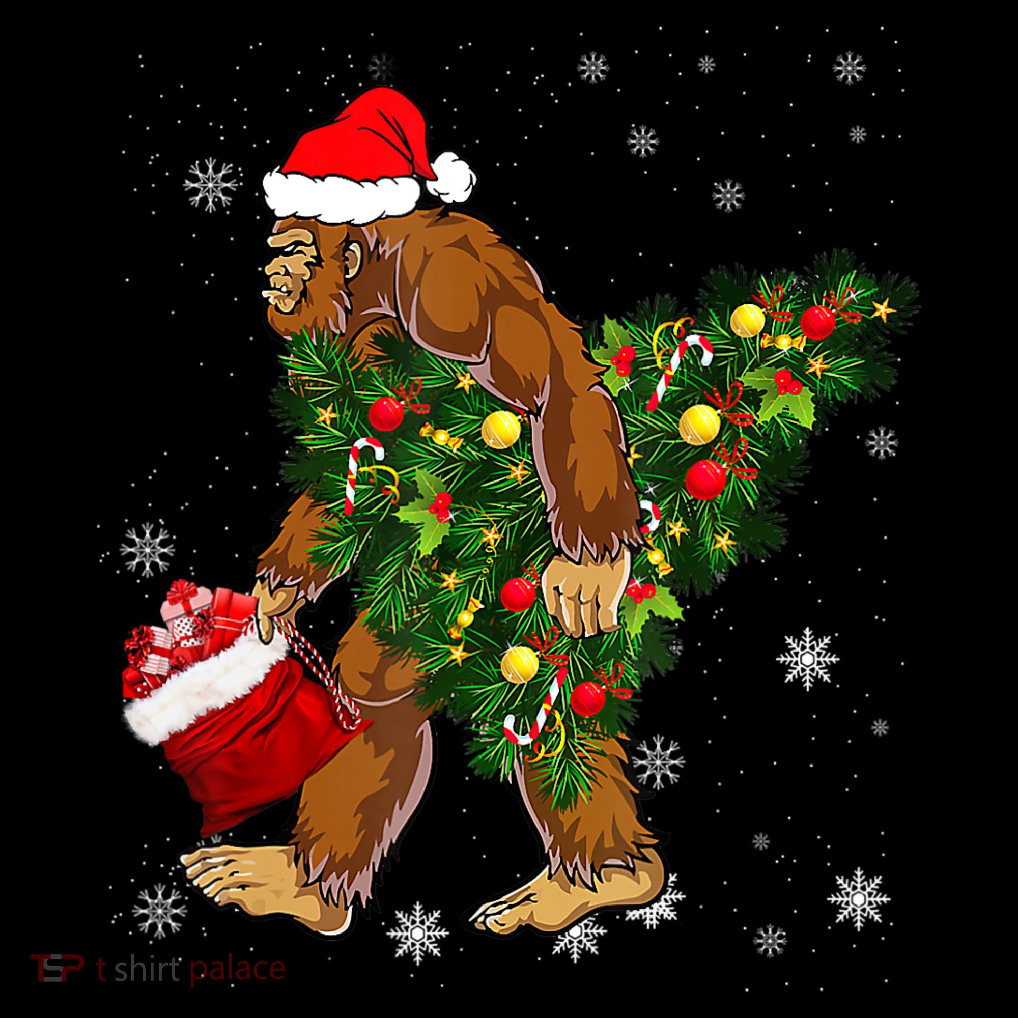 Bigfoot Carrying Christmas Tree Sasquatch Believer Pajama Women's Hoodie
