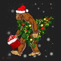 Bigfoot Carrying Christmas Tree Sasquatch Believer Pajama Urban Oversized Heavyweight T-Shirt thumb 2