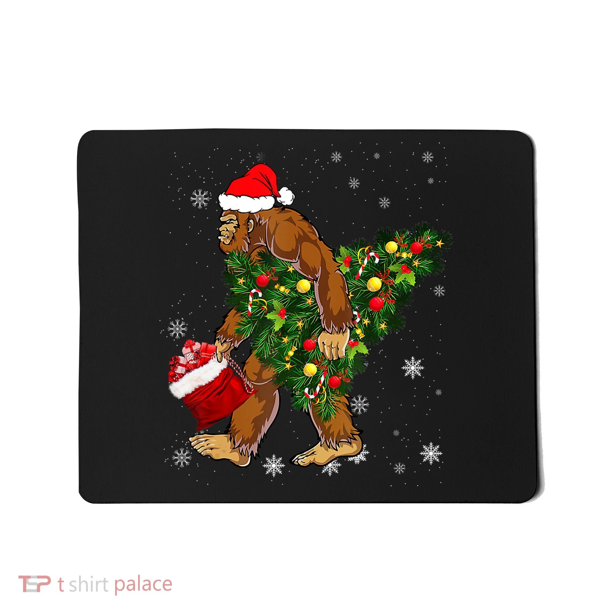 Bigfoot Carrying Christmas Tree Sasquatch Believer Pajama Mousepad