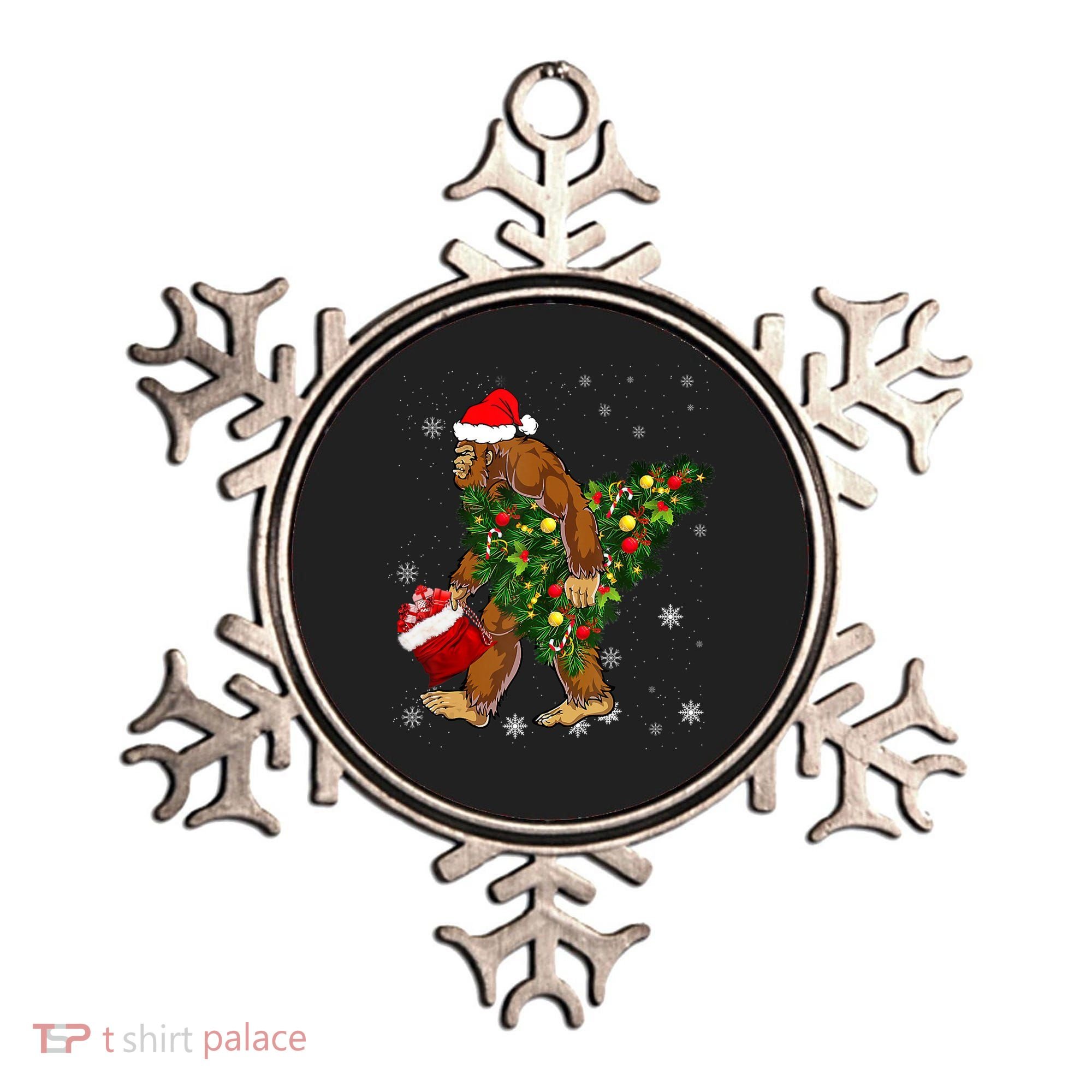 Bigfoot Carrying Christmas Tree Sasquatch Believer Pajama Ornament