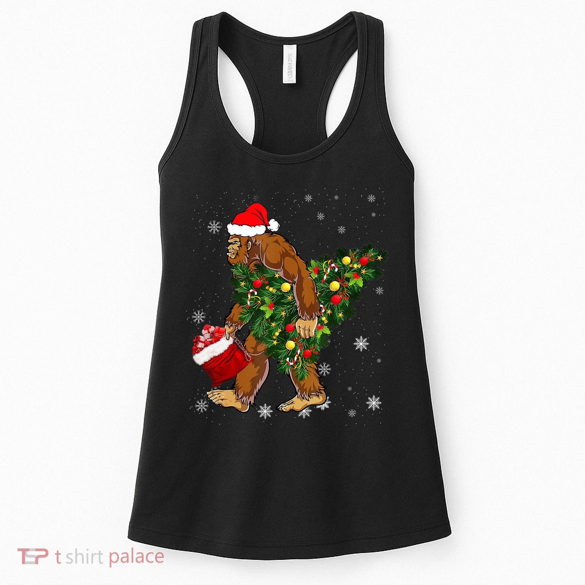 Bigfoot Carrying Christmas Tree Sasquatch Believer Pajama Women's Tank Top