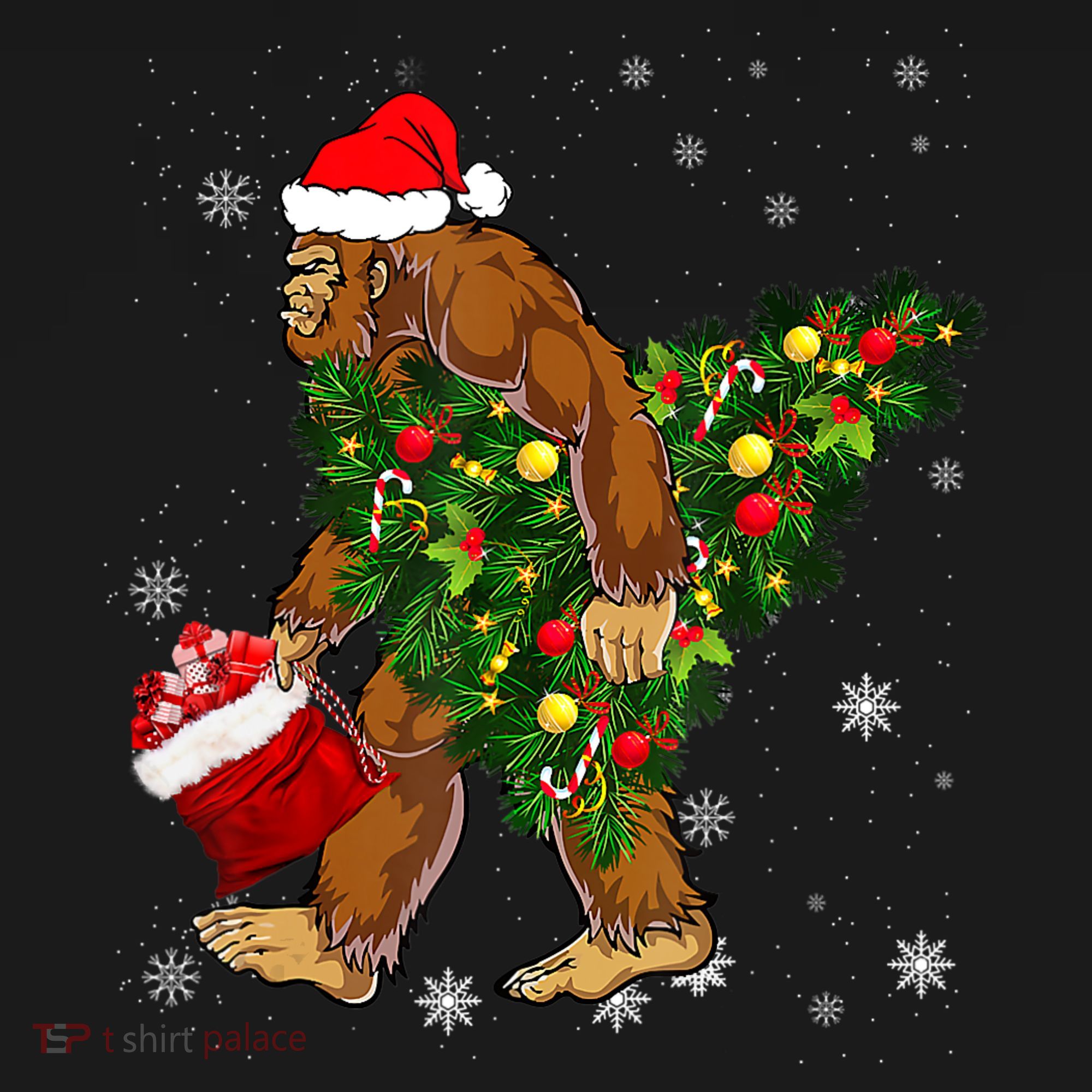 Bigfoot Carrying Christmas Tree Sasquatch Believer Pajama Women's Tank Top