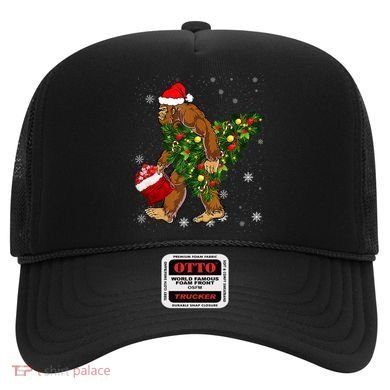 Bigfoot Carrying Christmas Tree Sasquatch Believer Pajama Hat