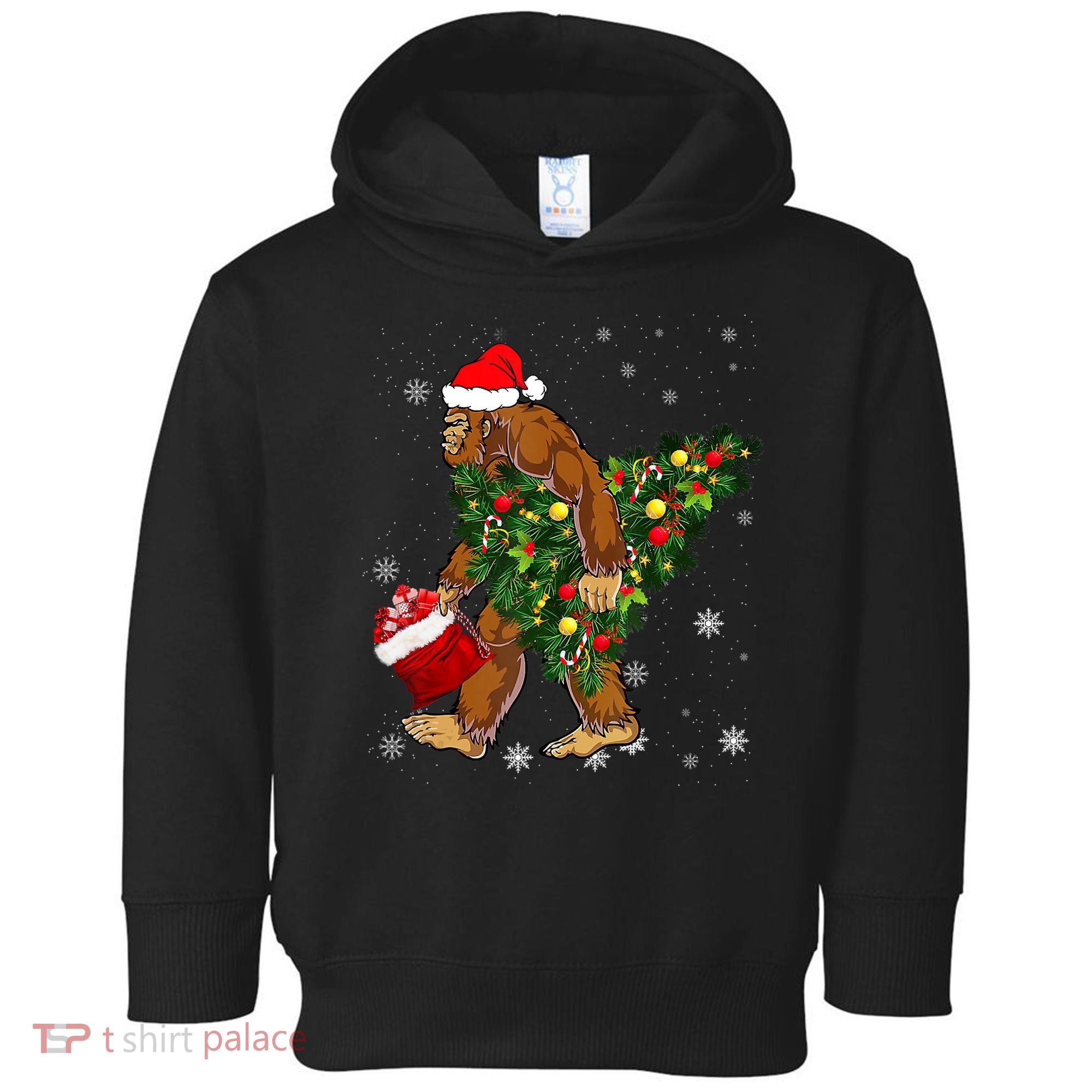 Bigfoot Carrying Christmas Tree Sasquatch Believer Pajama Toddler Hoodie