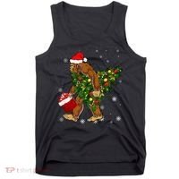 Bigfoot Carrying Christmas Tree Sasquatch Believer Pajama Tank Top thumb 0