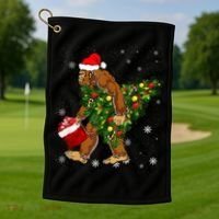 Bigfoot Carrying Christmas Tree Sasquatch Believer Pajama Golf Towel thumb 1