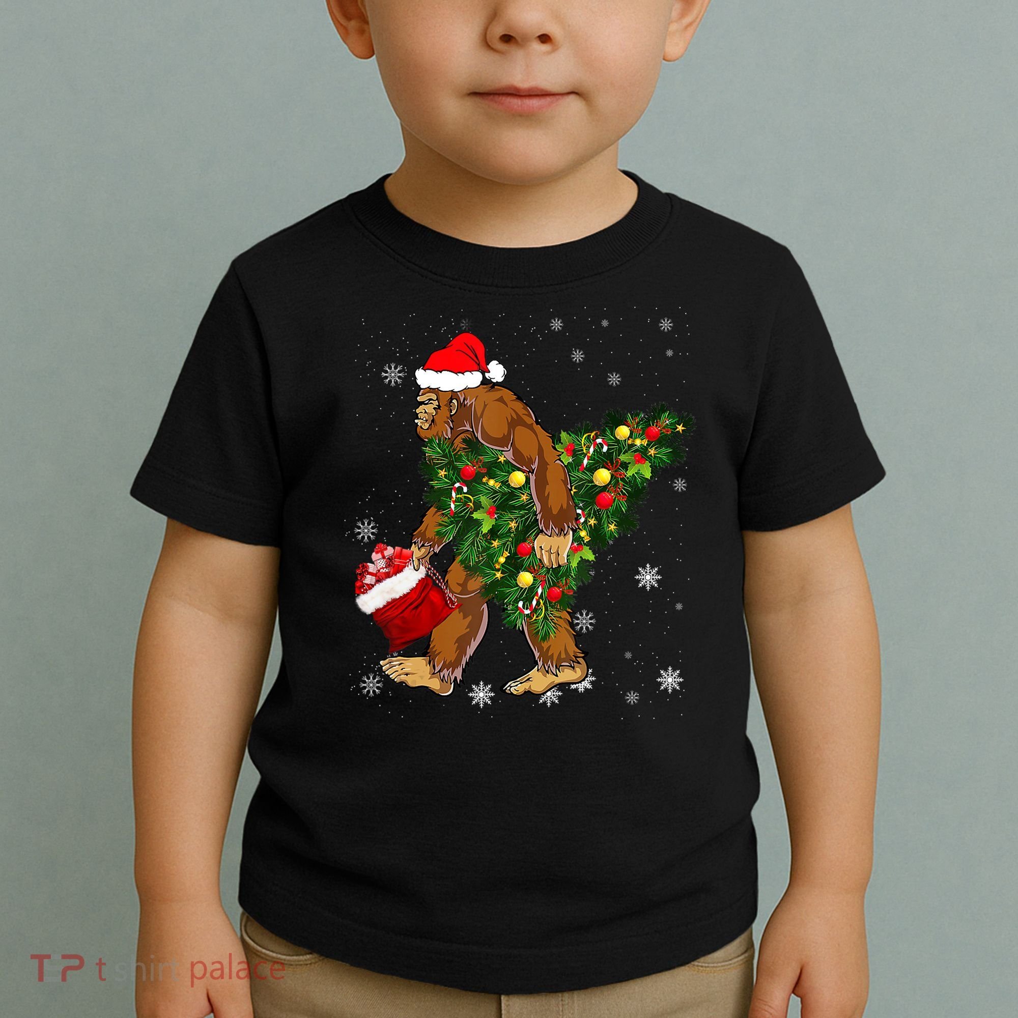 Bigfoot Carrying Christmas Tree Sasquatch Believer Pajama Toddler T-Shirt