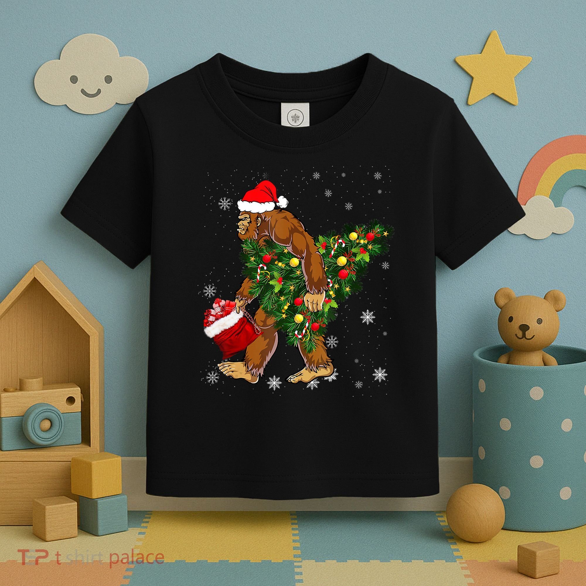 Bigfoot Carrying Christmas Tree Sasquatch Believer Pajama Toddler T-Shirt