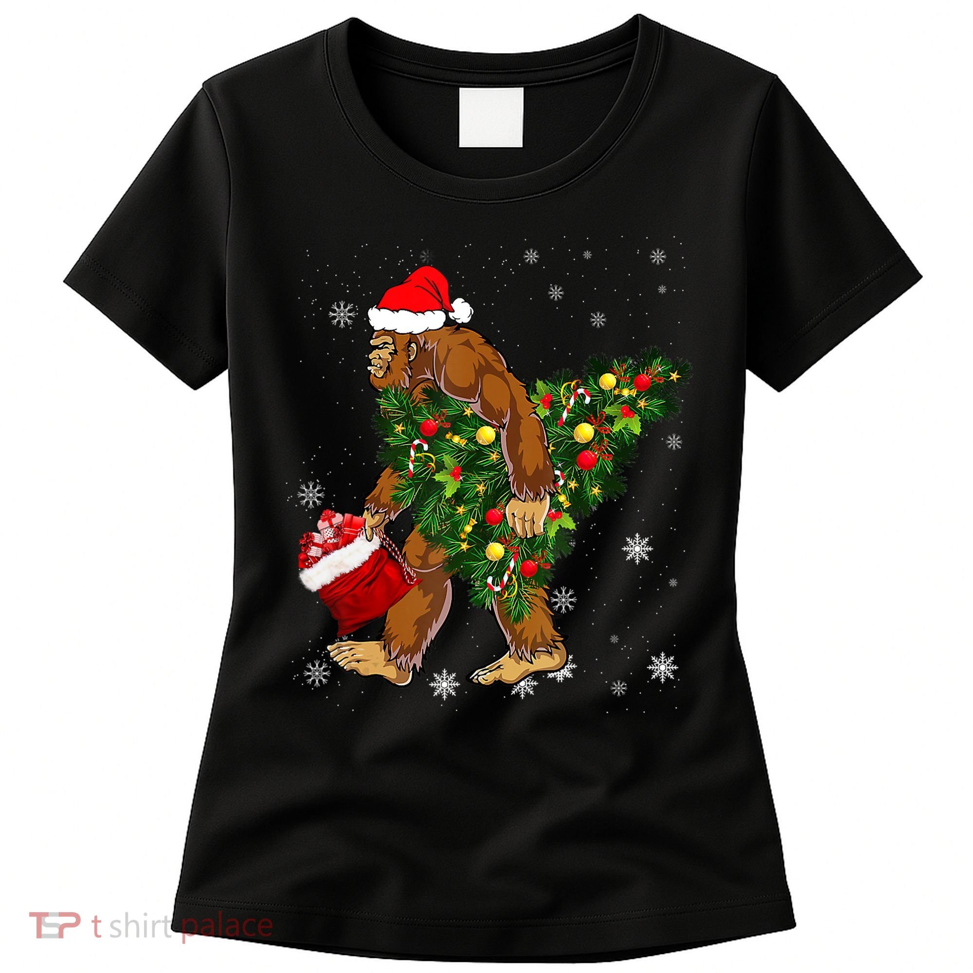 Bigfoot Carrying Christmas Tree Sasquatch Believer Pajama Women's T-Shirt