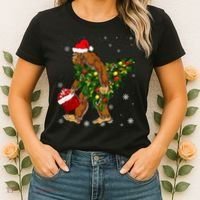 Bigfoot Carrying Christmas Tree Sasquatch Believer Pajama Women's T-Shirt thumb 2
