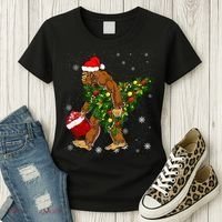 Bigfoot Carrying Christmas Tree Sasquatch Believer Pajama Women's T-Shirt thumb 3