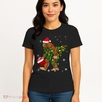 Bigfoot Carrying Christmas Tree Sasquatch Believer Pajama Women's T-Shirt thumb 4