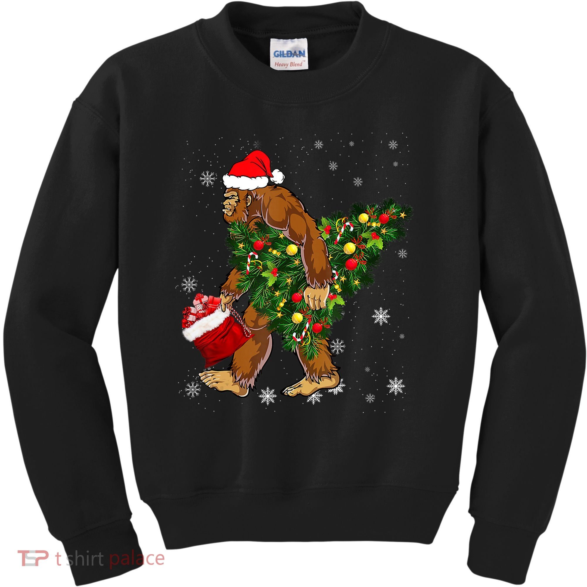 Bigfoot Carrying Christmas Tree Sasquatch Believer Pajama Kids Sweatshirt