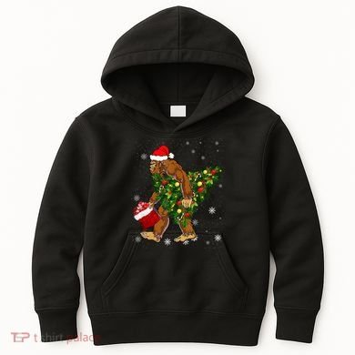 Bigfoot Carrying Christmas Tree Sasquatch Believer Pajama Kids Hoodie