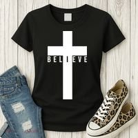 Believe Christian Cross Religious Women's T-Shirt thumb 3
