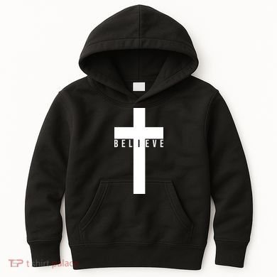 Believe Christian Cross Religious Kids Hoodie