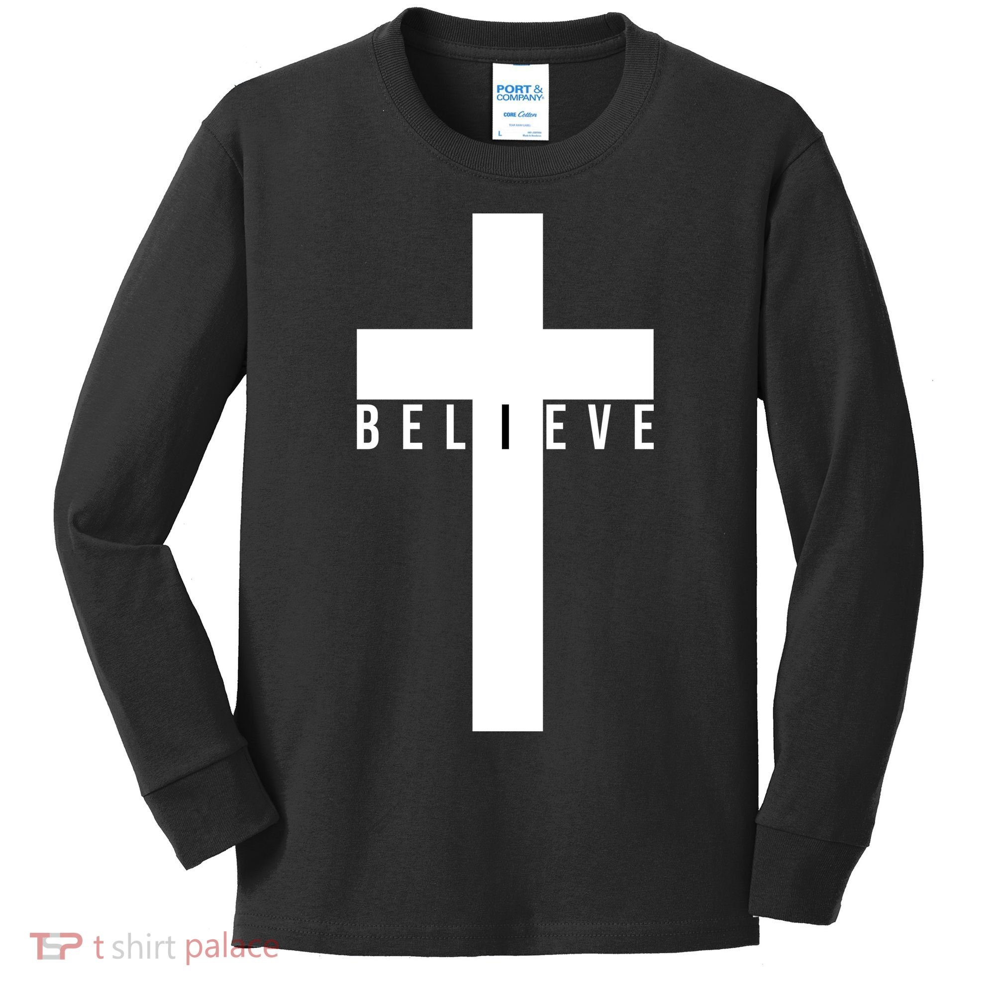 Believe Christian Cross Religious Kids Long Sleeve Shirt