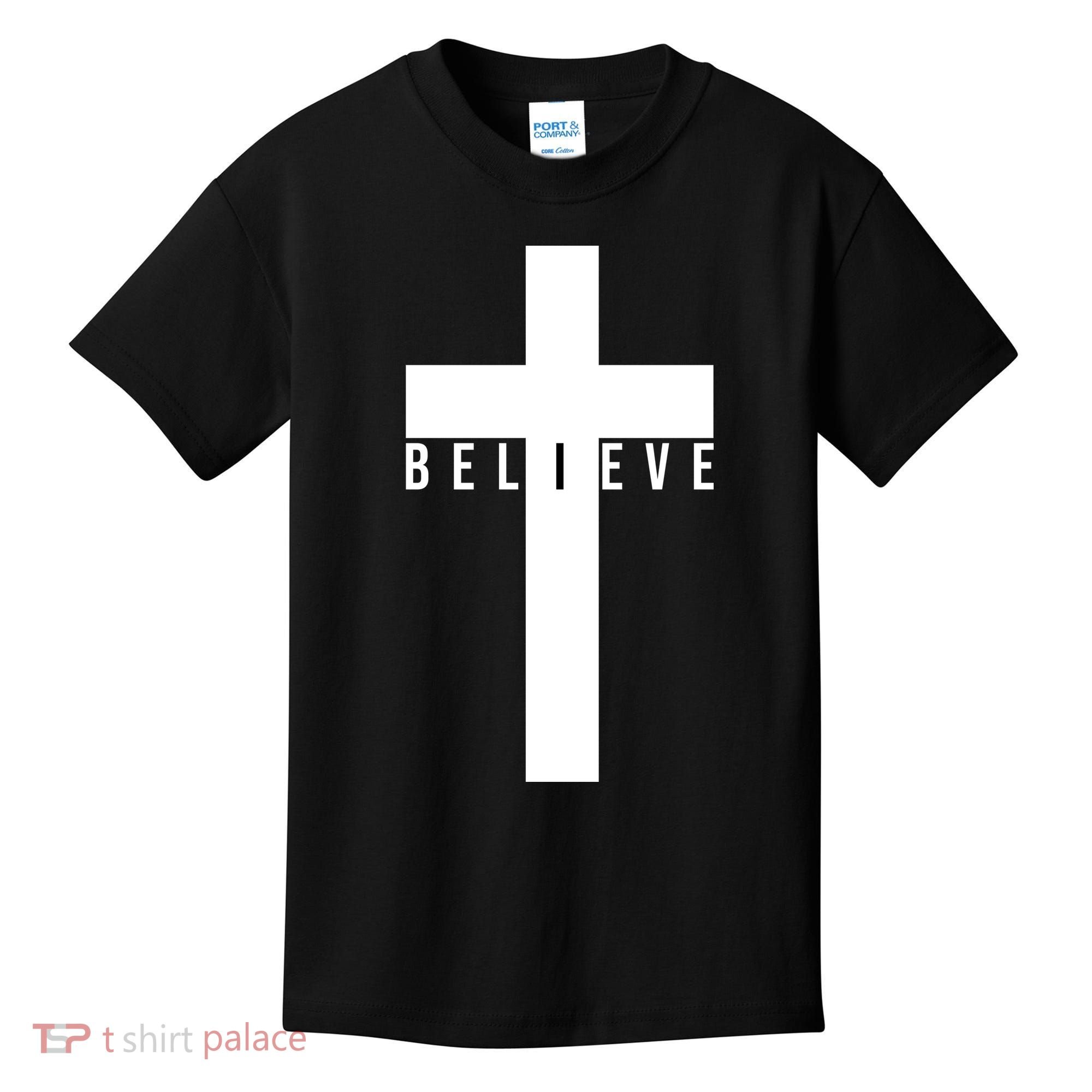 Believe Christian Cross Religious Kids T-Shirt