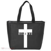 Believe Christian Cross Religious Tote Bag thumb 0