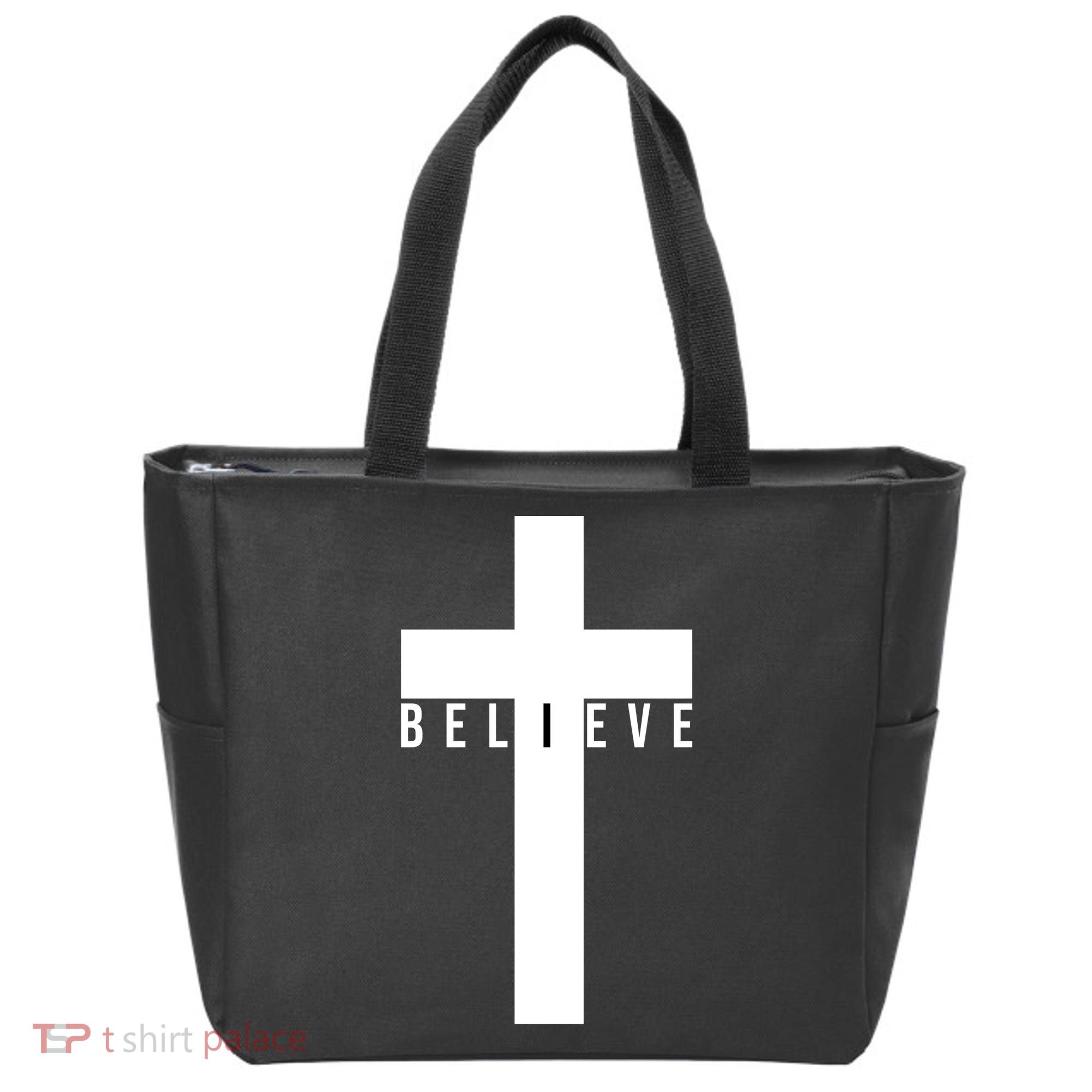 Believe Christian Cross Religious Tote Bag