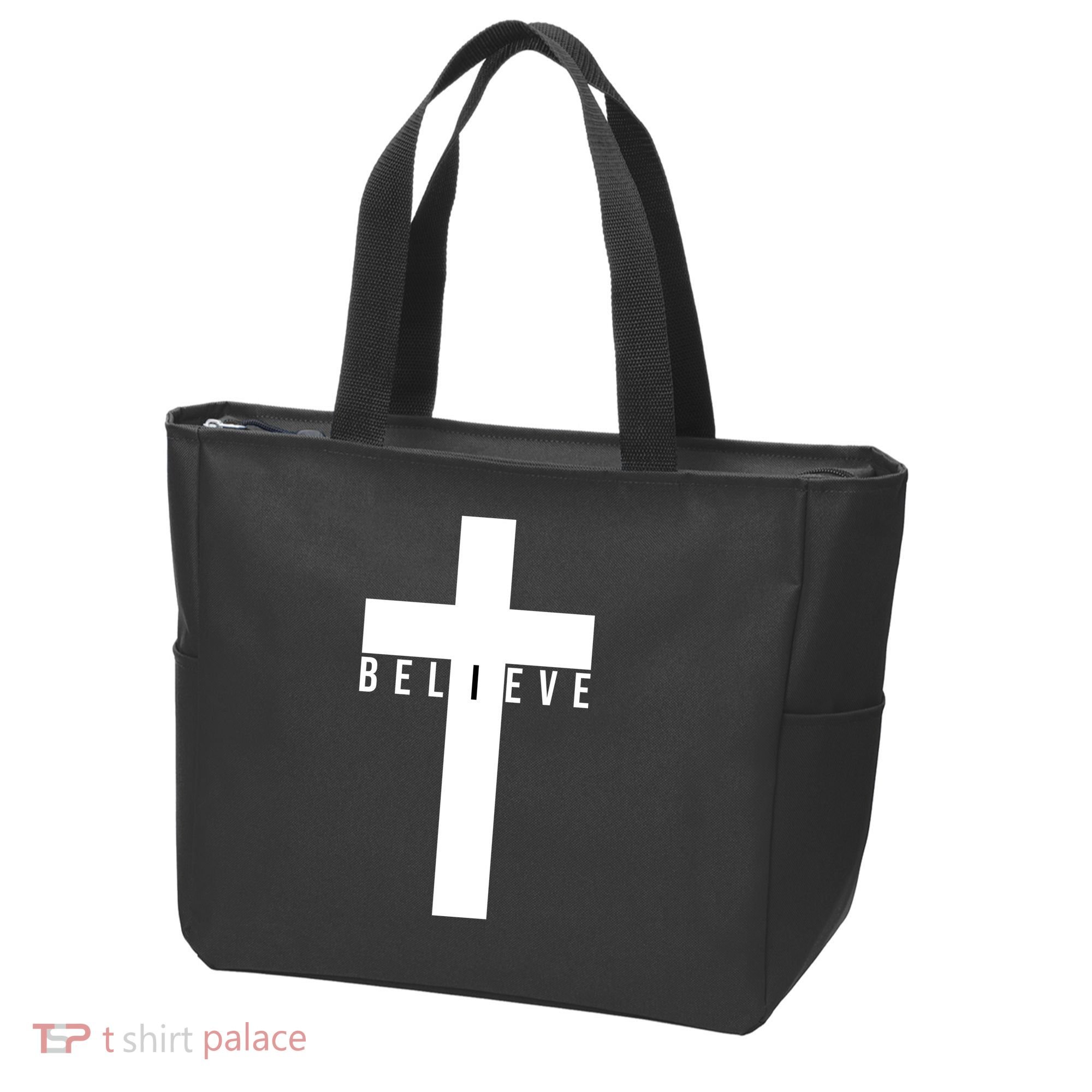 Believe Christian Cross Religious Tote Bag