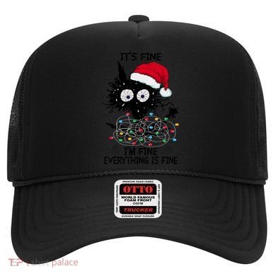 Black Cats Christmas It's Fine I'm Fine Everything Is Fine Hat