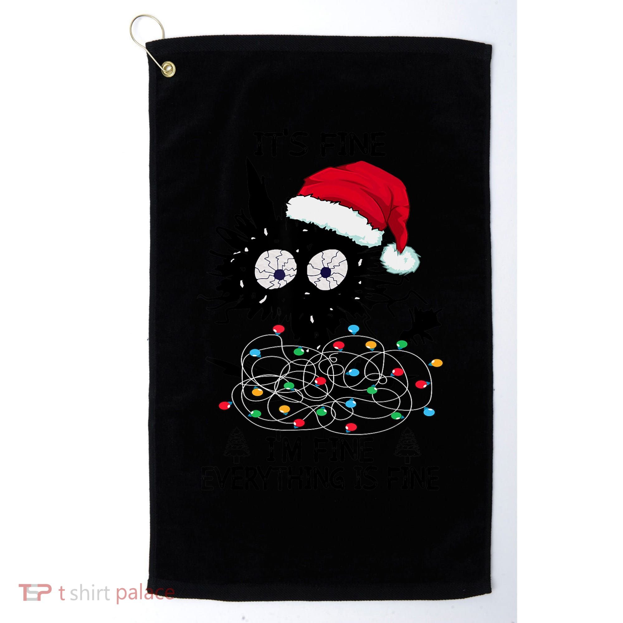 Black Cats Christmas It's Fine I'm Fine Everything Is Fine Golf Towel