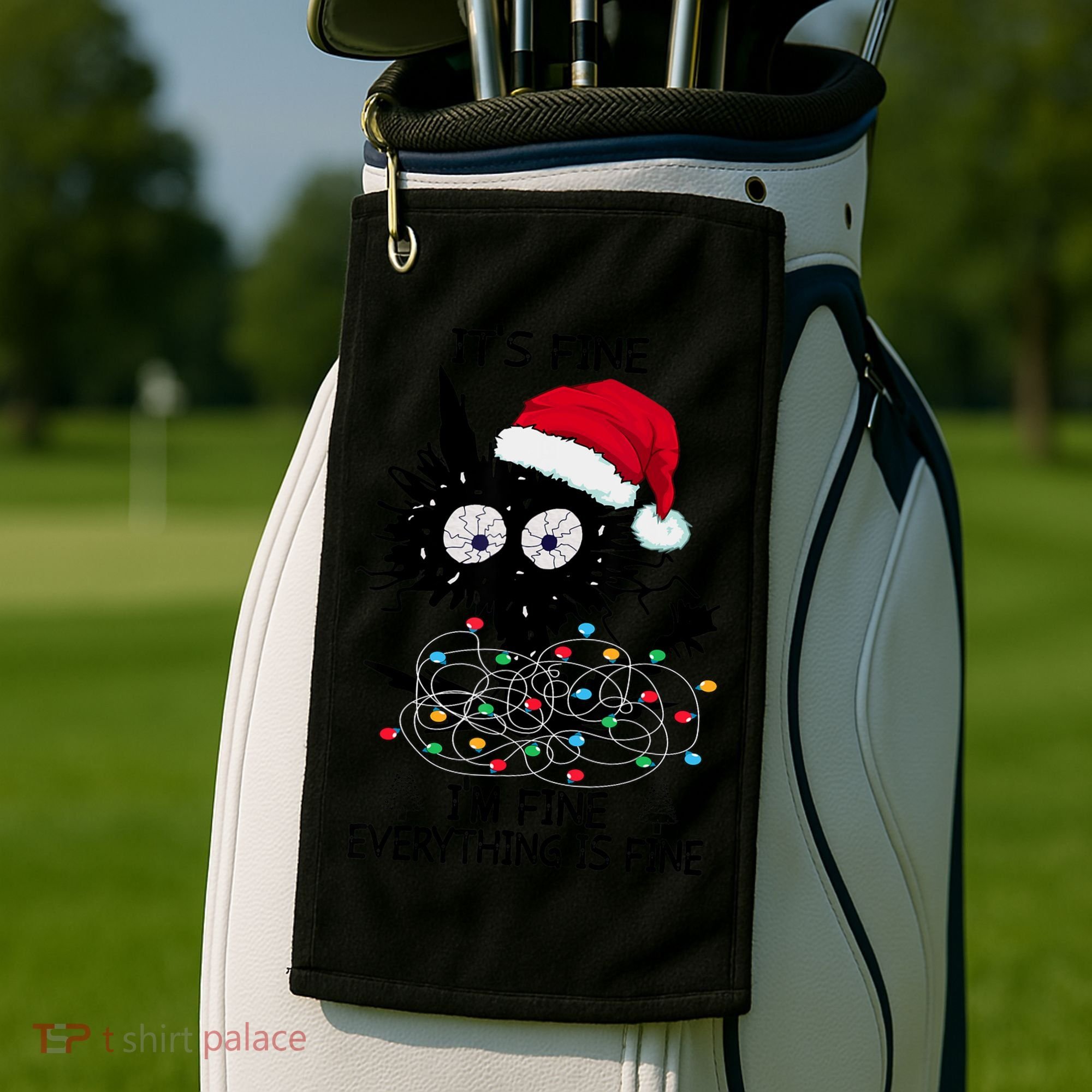 Black Cats Christmas It's Fine I'm Fine Everything Is Fine Golf Towel