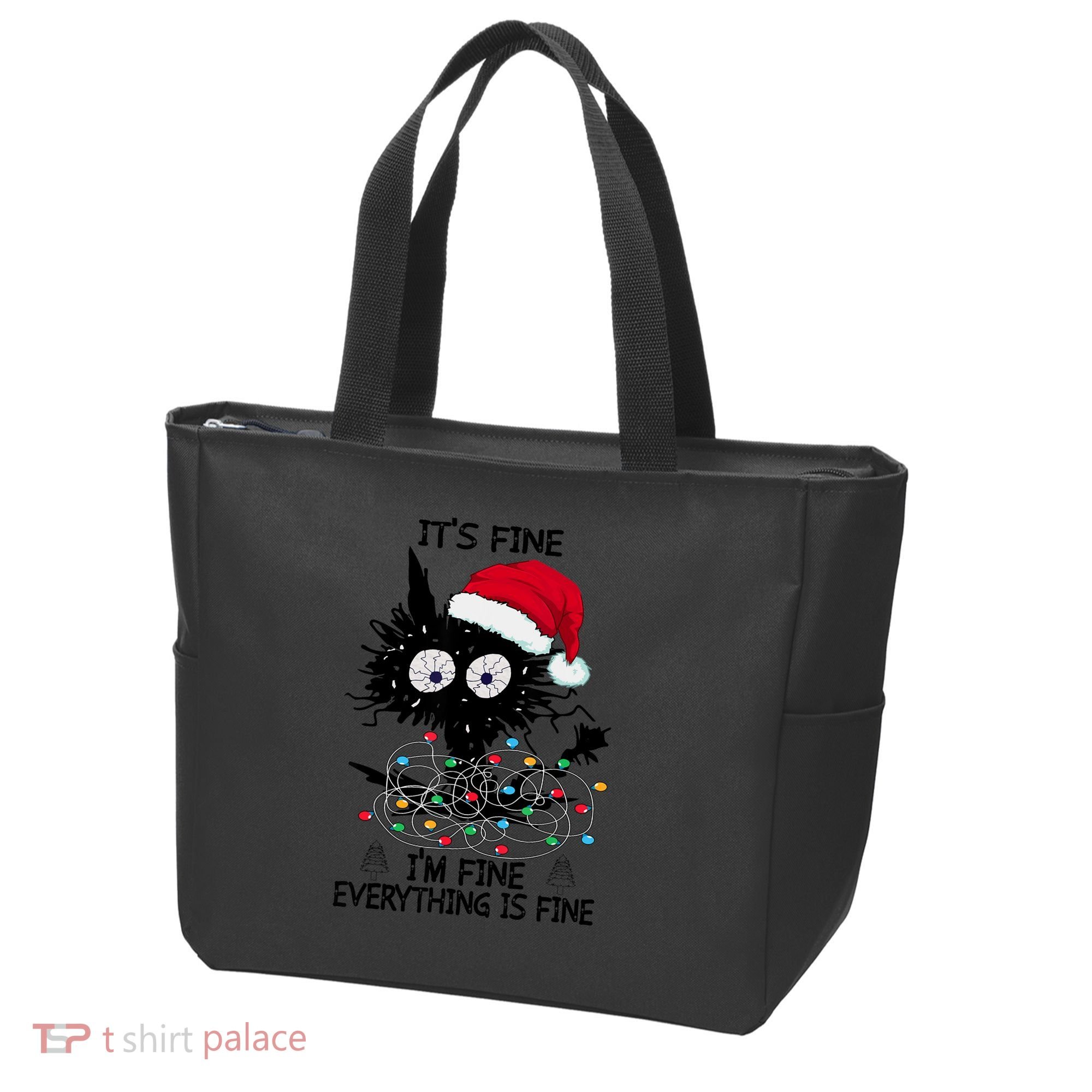 Black Cats Christmas It's Fine I'm Fine Everything Is Fine Tote Bag