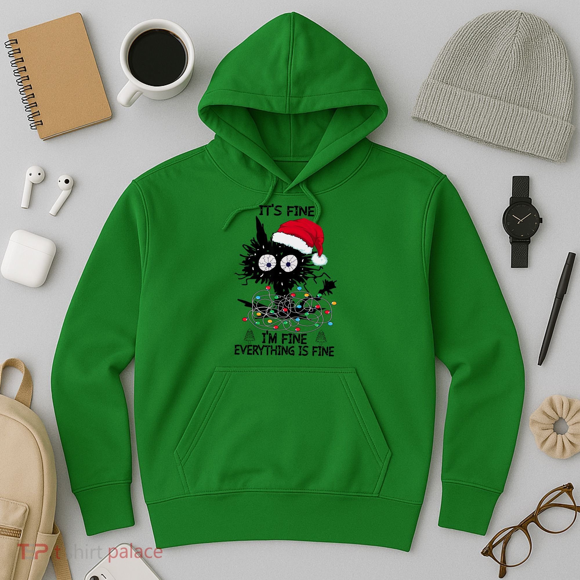 Black Cats Christmas It's Fine I'm Fine Everything Is Fine Hoodie