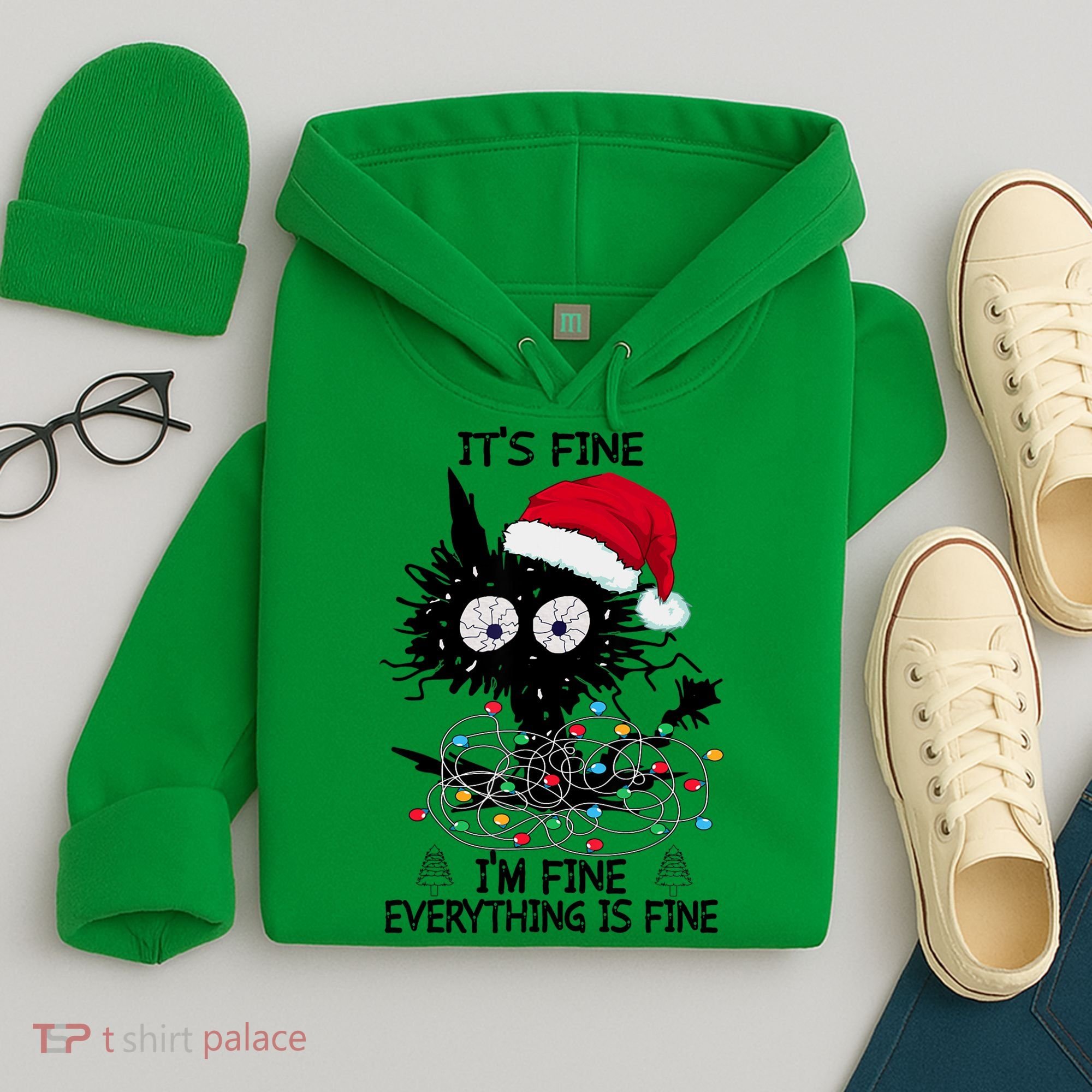 Black Cats Christmas It's Fine I'm Fine Everything Is Fine Hoodie