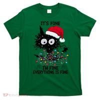 Black Cats Christmas It's Fine I'm Fine Everything Is Fine T-Shirt thumb 0