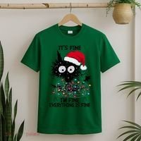 Black Cats Christmas It's Fine I'm Fine Everything Is Fine T-Shirt thumb 2