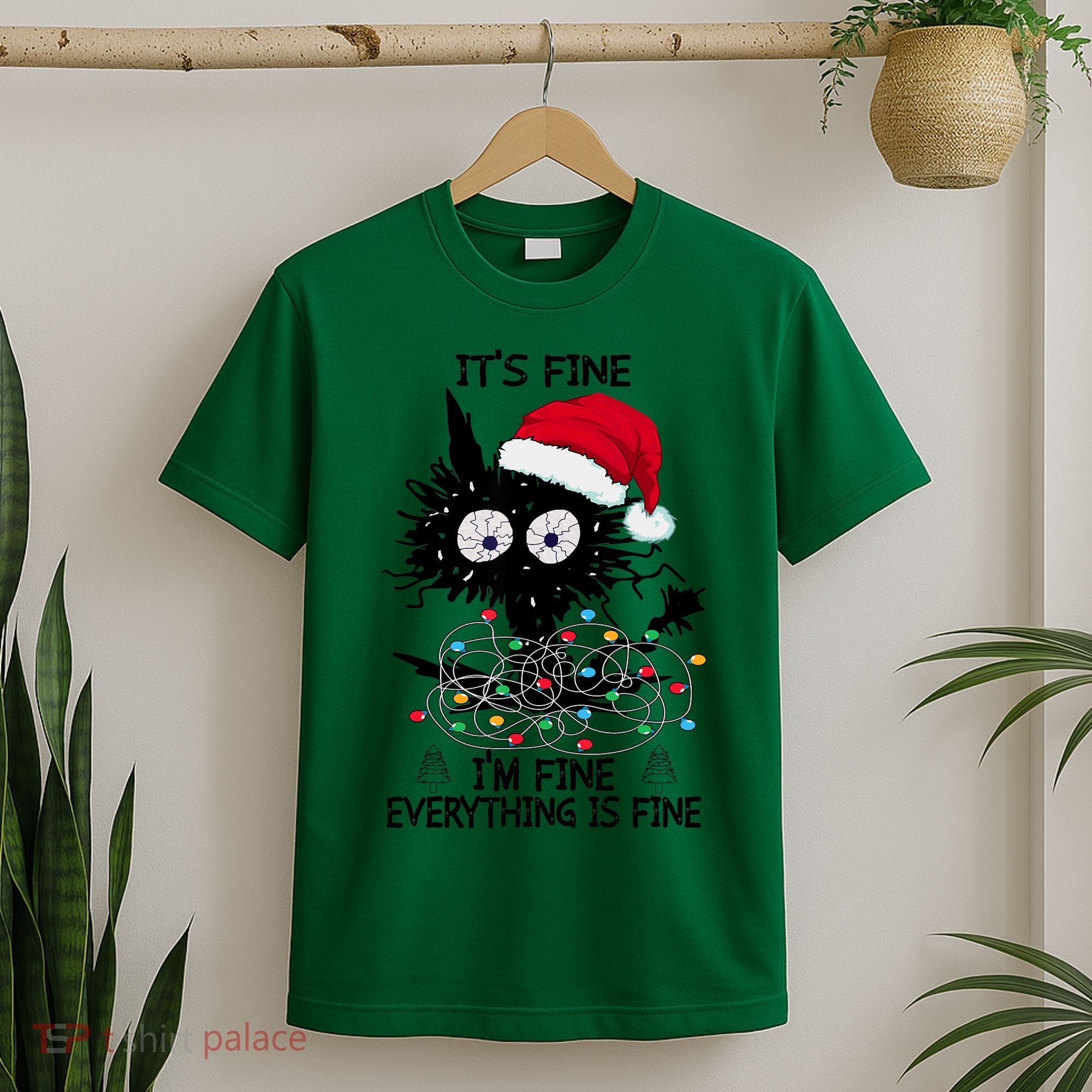 Black Cats Christmas It's Fine I'm Fine Everything Is Fine T-Shirt