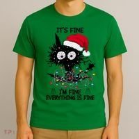 Black Cats Christmas It's Fine I'm Fine Everything Is Fine T-Shirt thumb 3