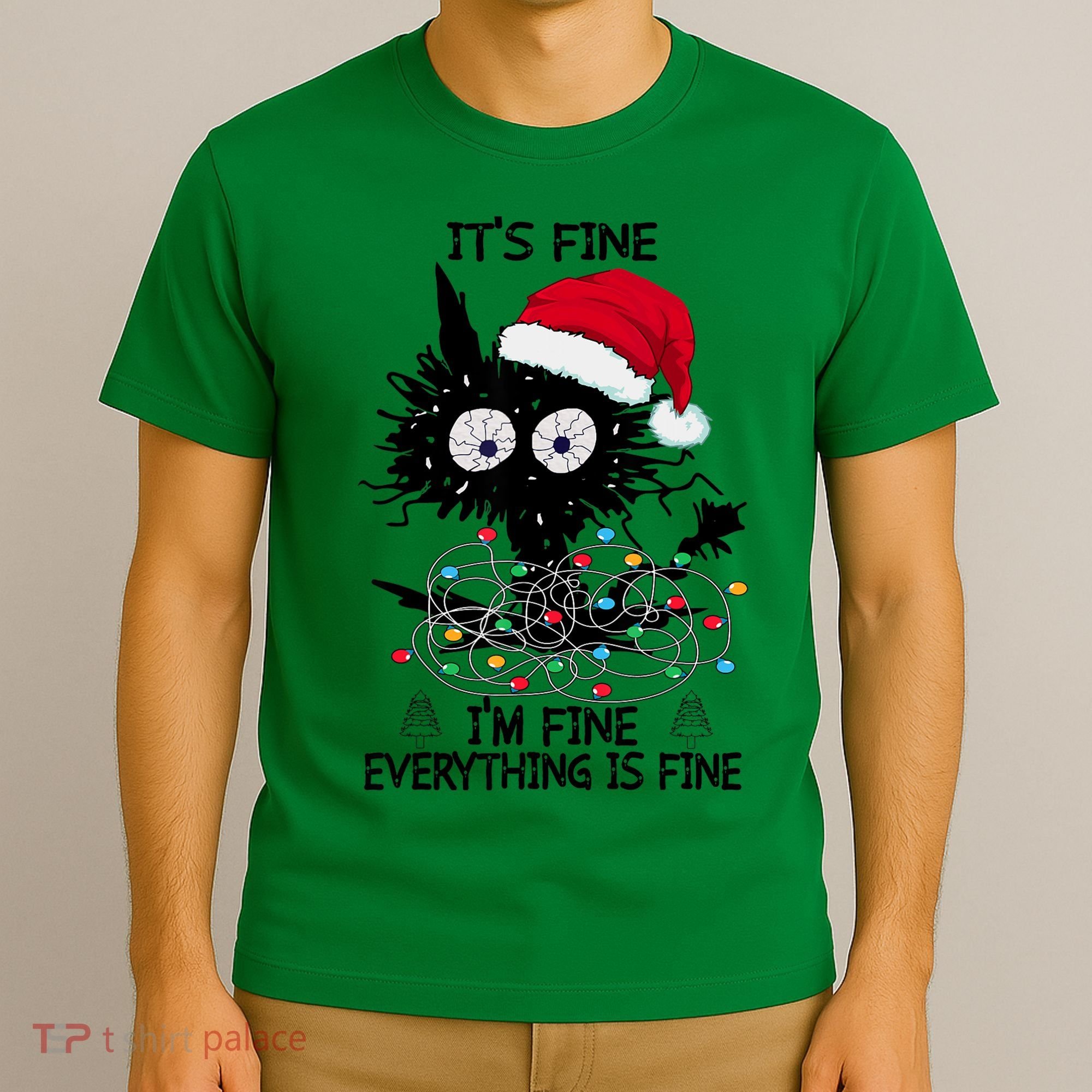 Black Cats Christmas It's Fine I'm Fine Everything Is Fine T-Shirt