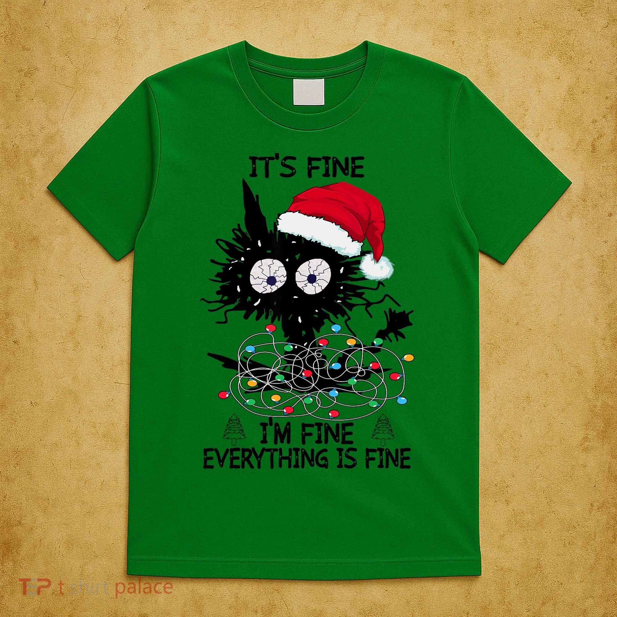 Black Cats Christmas It's Fine I'm Fine Everything Is Fine T-Shirt