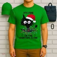 Black Cats Christmas It's Fine I'm Fine Everything Is Fine T-Shirt thumb 6
