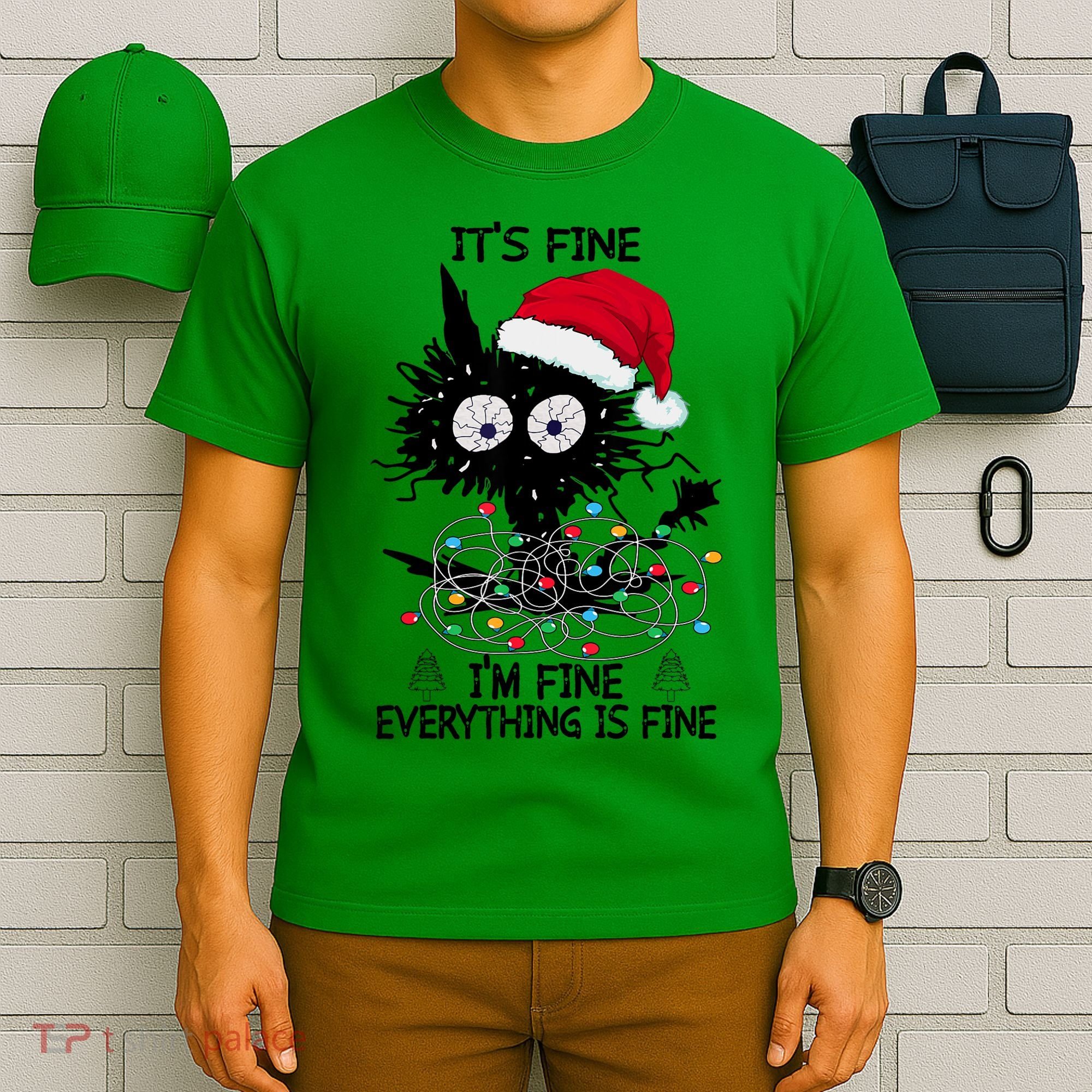 Black Cats Christmas It's Fine I'm Fine Everything Is Fine T-Shirt