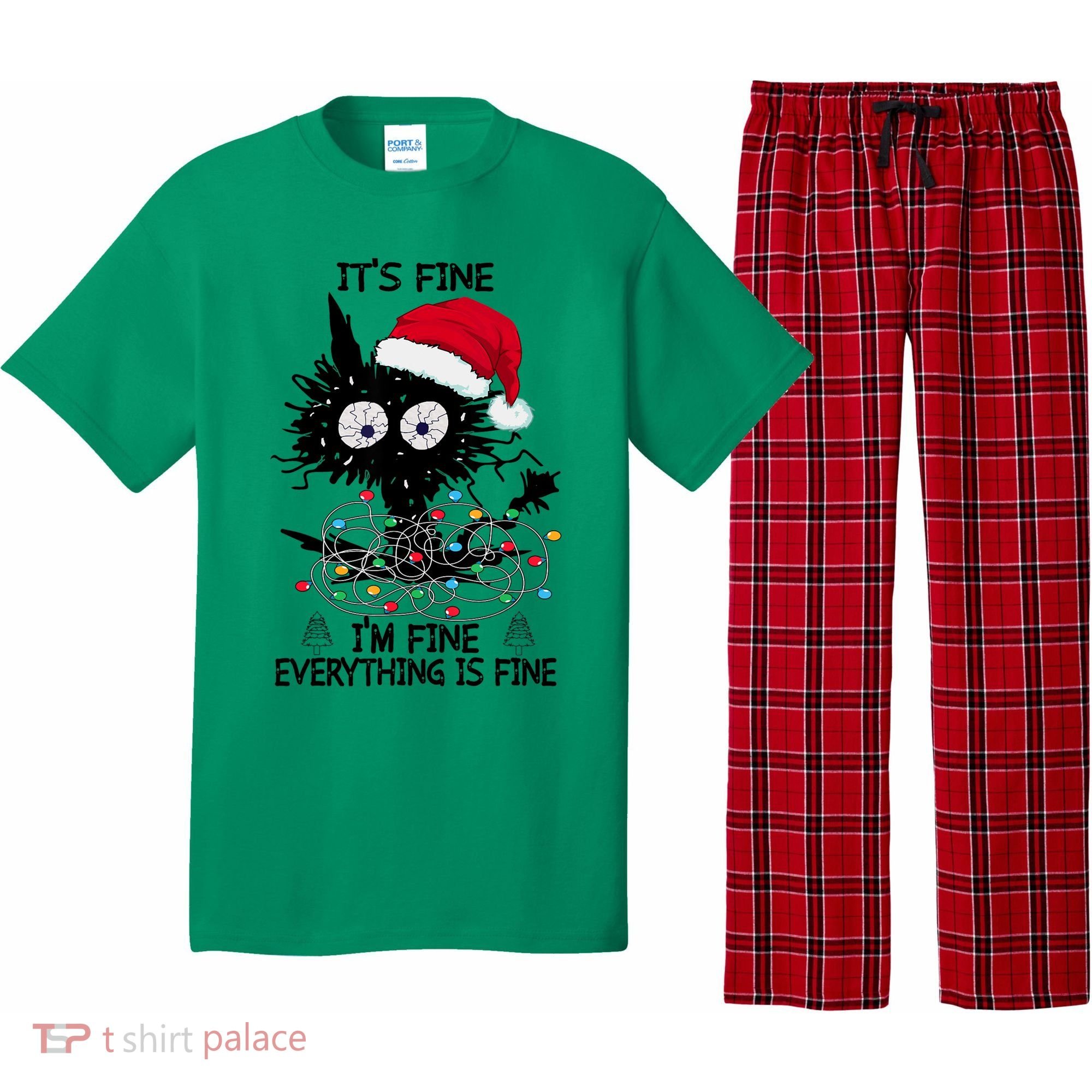 Black Cats Christmas It's Fine I'm Fine Everything Is Fine Pajama Set