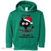 Black Cats Christmas It's Fine I'm Fine Everything Is Fine Toddler Hoodie thumb 0