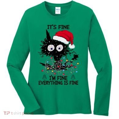 Black Cats Christmas It's Fine I'm Fine Everything Is Fine Women's Long Sleeve Shirt