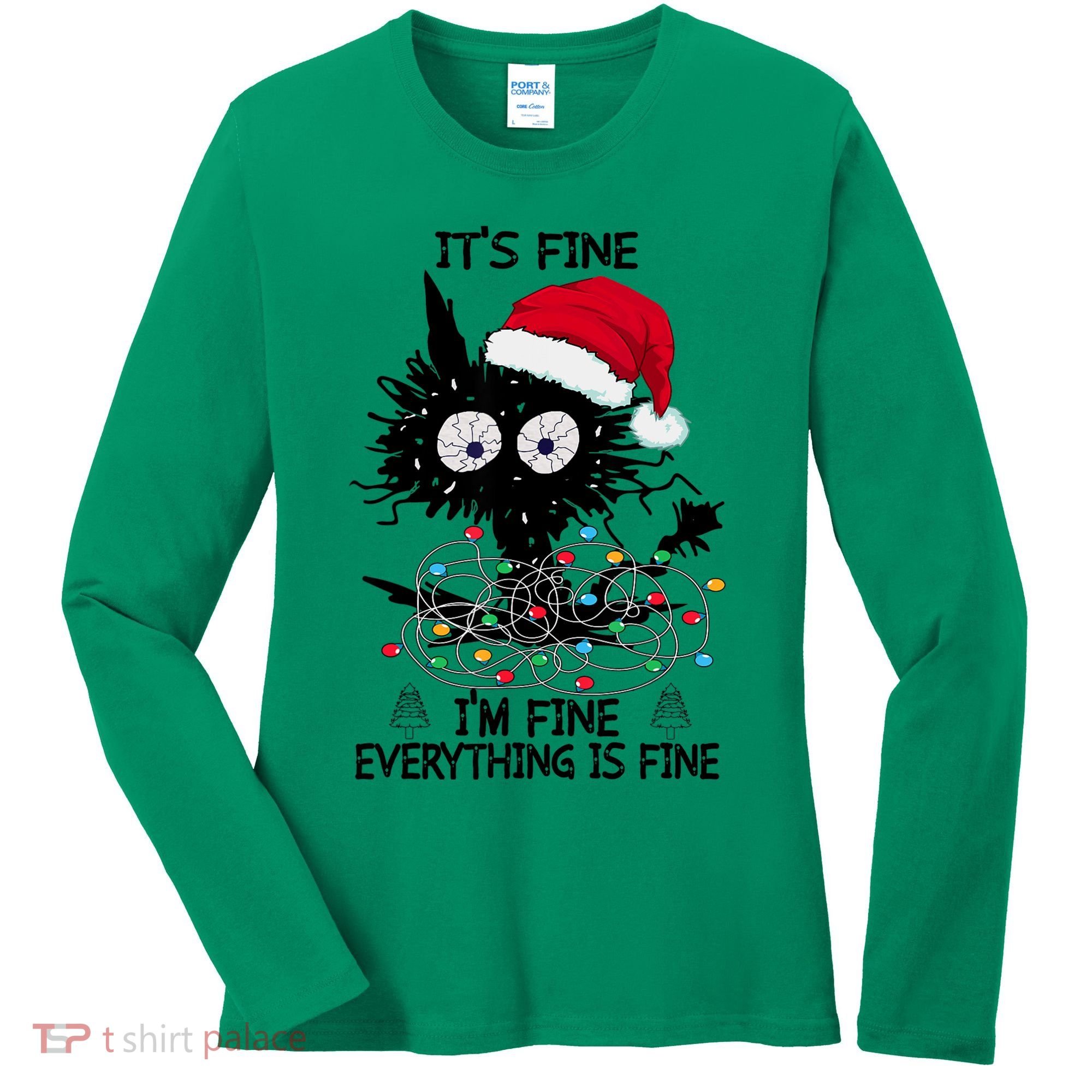 Black Cats Christmas It's Fine I'm Fine Everything Is Fine Women's Long Sleeve Shirt