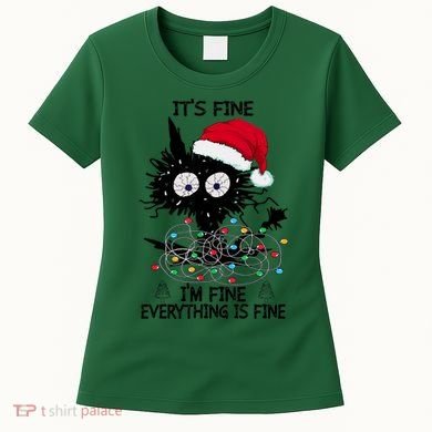 Black Cats Christmas It's Fine I'm Fine Everything Is Fine Women's T-Shirt