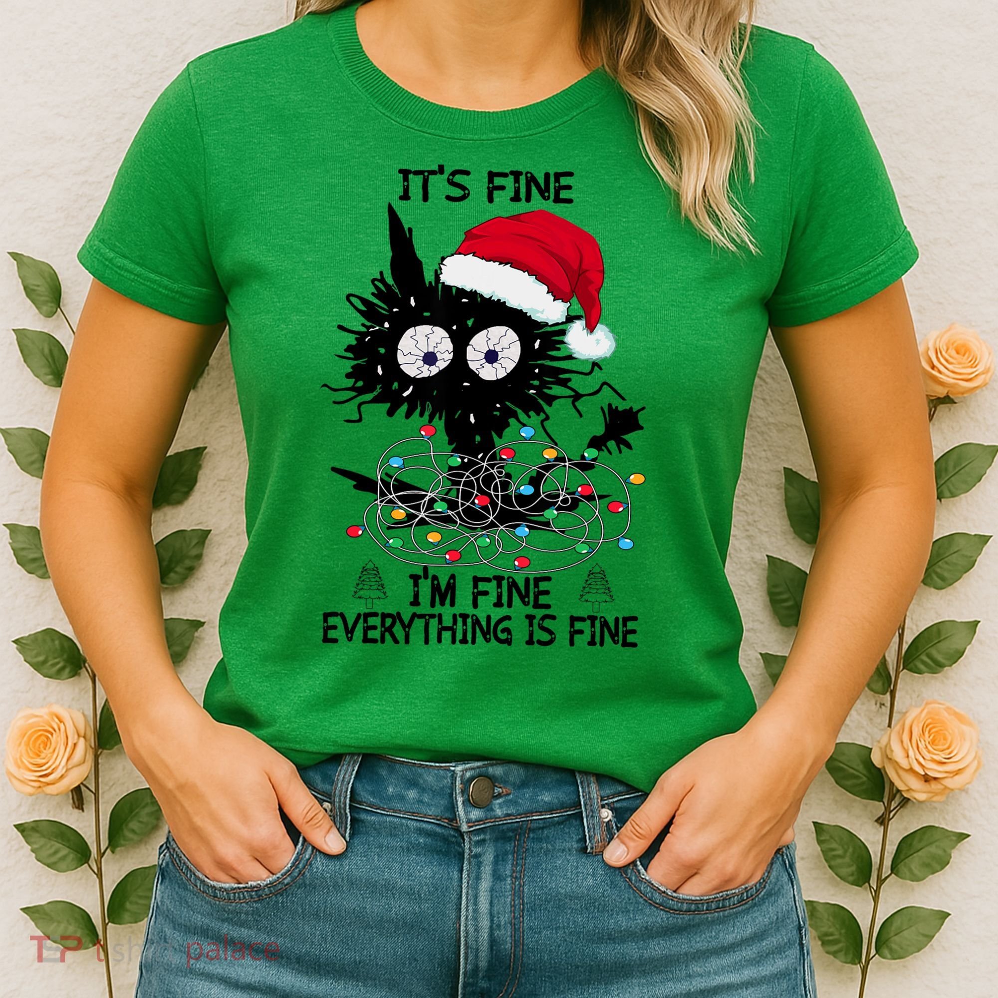 Black Cats Christmas It's Fine I'm Fine Everything Is Fine Women's T-Shirt