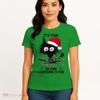 Black Cats Christmas It's Fine I'm Fine Everything Is Fine Women's T-Shirt thumb 4