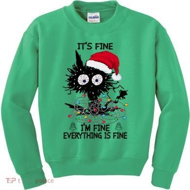 Black Cats Christmas It's Fine I'm Fine Everything Is Fine Kids Sweatshirt