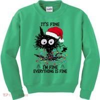 Black Cats Christmas It's Fine I'm Fine Everything Is Fine Kids Sweatshirt thumb 0